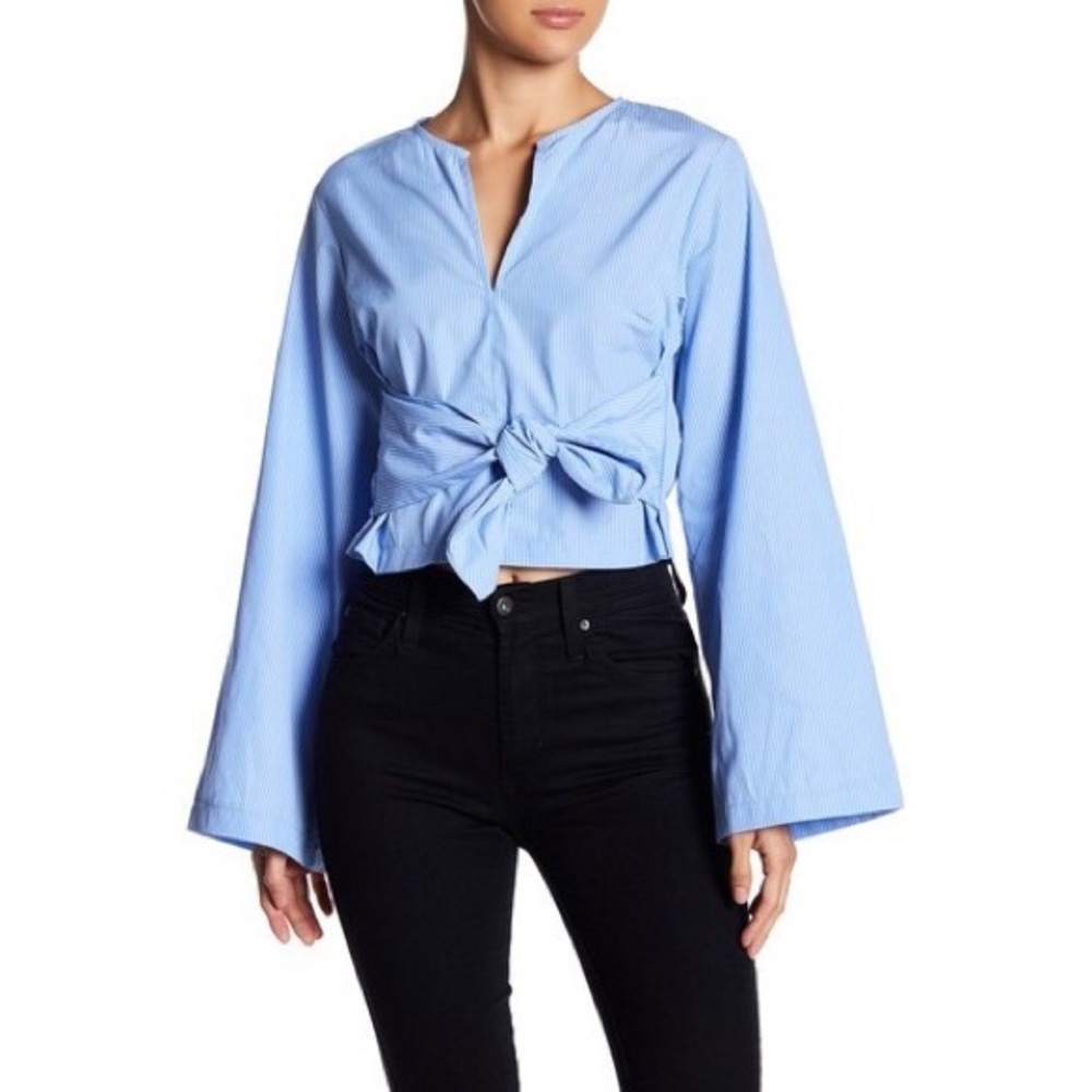 New Lush Pin Stripe Front Tie Long Sleeve …